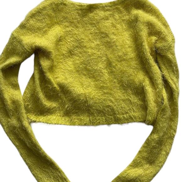 Lime Green Fuzzy Cropped Sweater - Long Sleeve, Soft Knit, Refurbished - Picture 2 of 5